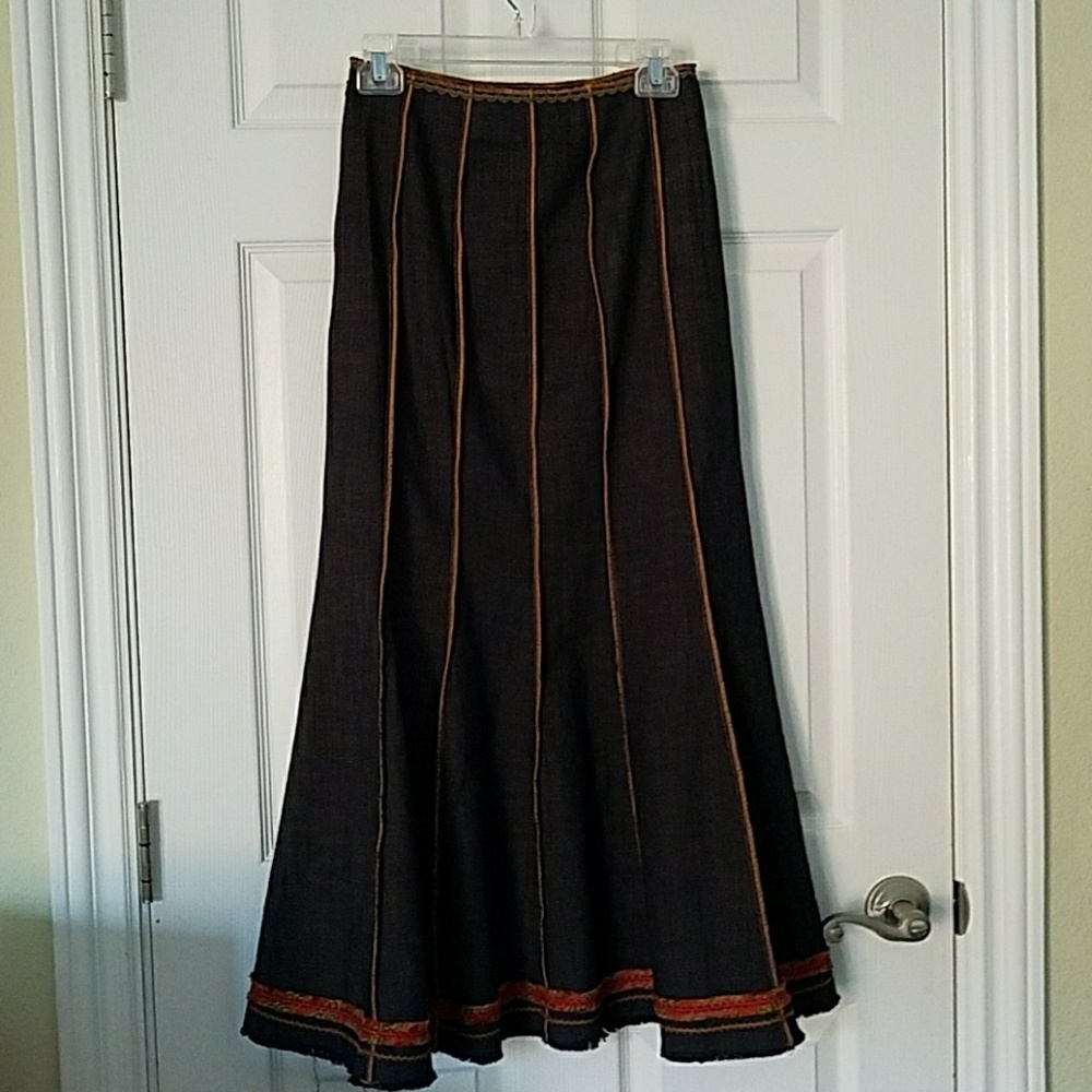 Verge  Denim Embroidered Long Mermaid Skirt Size 8